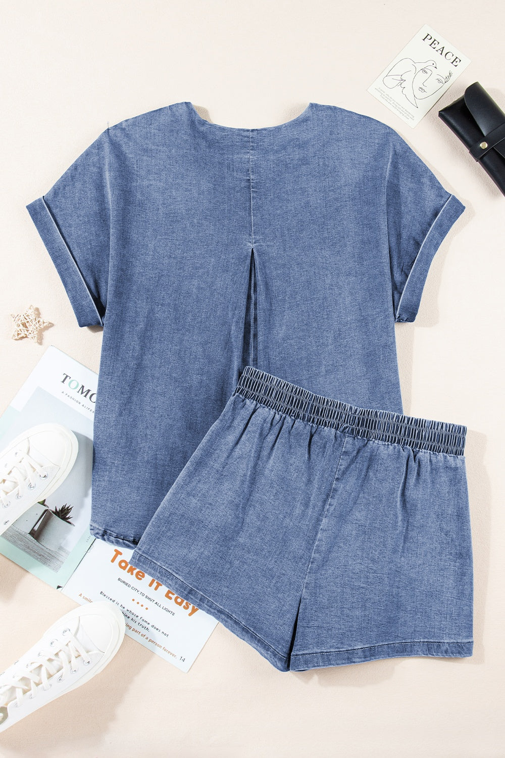 Whoopsie Daisy-Round Neck Short Sleeve Top and Shorts Denim Set-Whoopsie Daisy