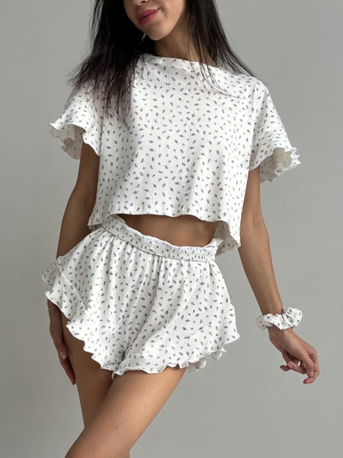 Whoopsie Daisy-Printed Round Neck Top and Shorts Set-Whoopsie Daisy