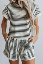 Whoopsie Daisy-Striped Round Neck Top and Shorts Set-Whoopsie Daisy