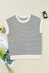 Whoopsie Daisy-Striped Round Neck Sweater Vest-Whoopsie Daisy