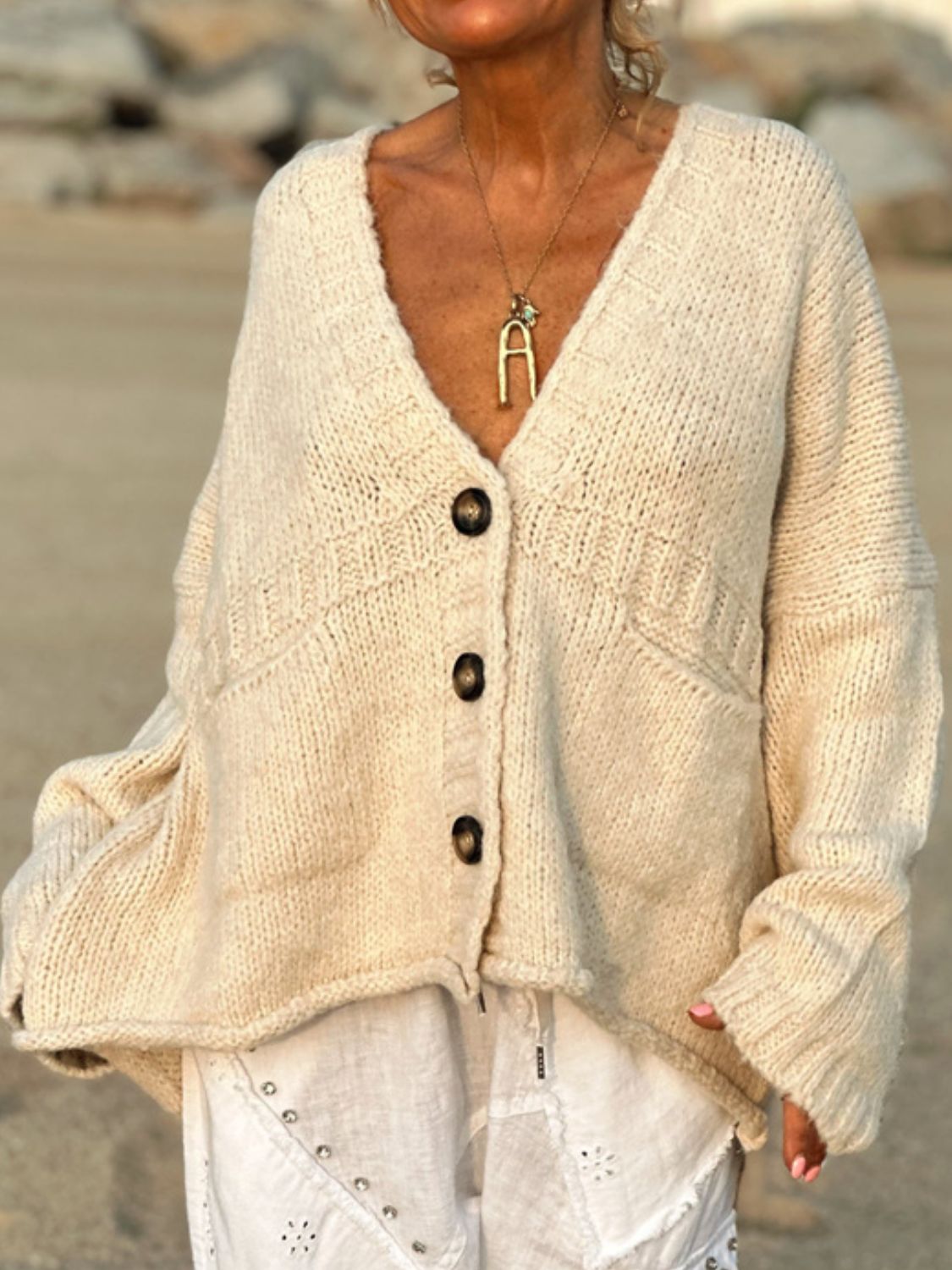 Pocketed V-Neck Button Up Cardigan