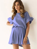 Whoopsie Daisy-Ruffled Round Neck Top and Shorts Set-Whoopsie Daisy