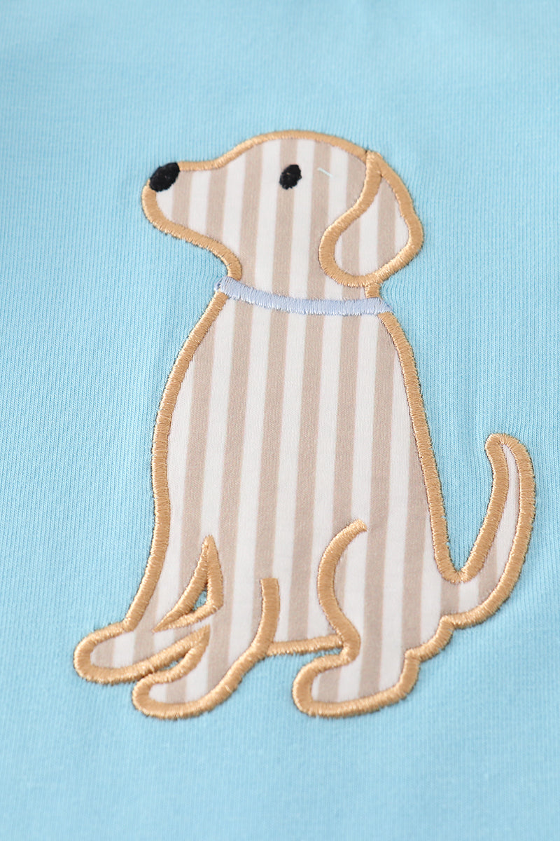 Blue Puppy Applique Boy Romper