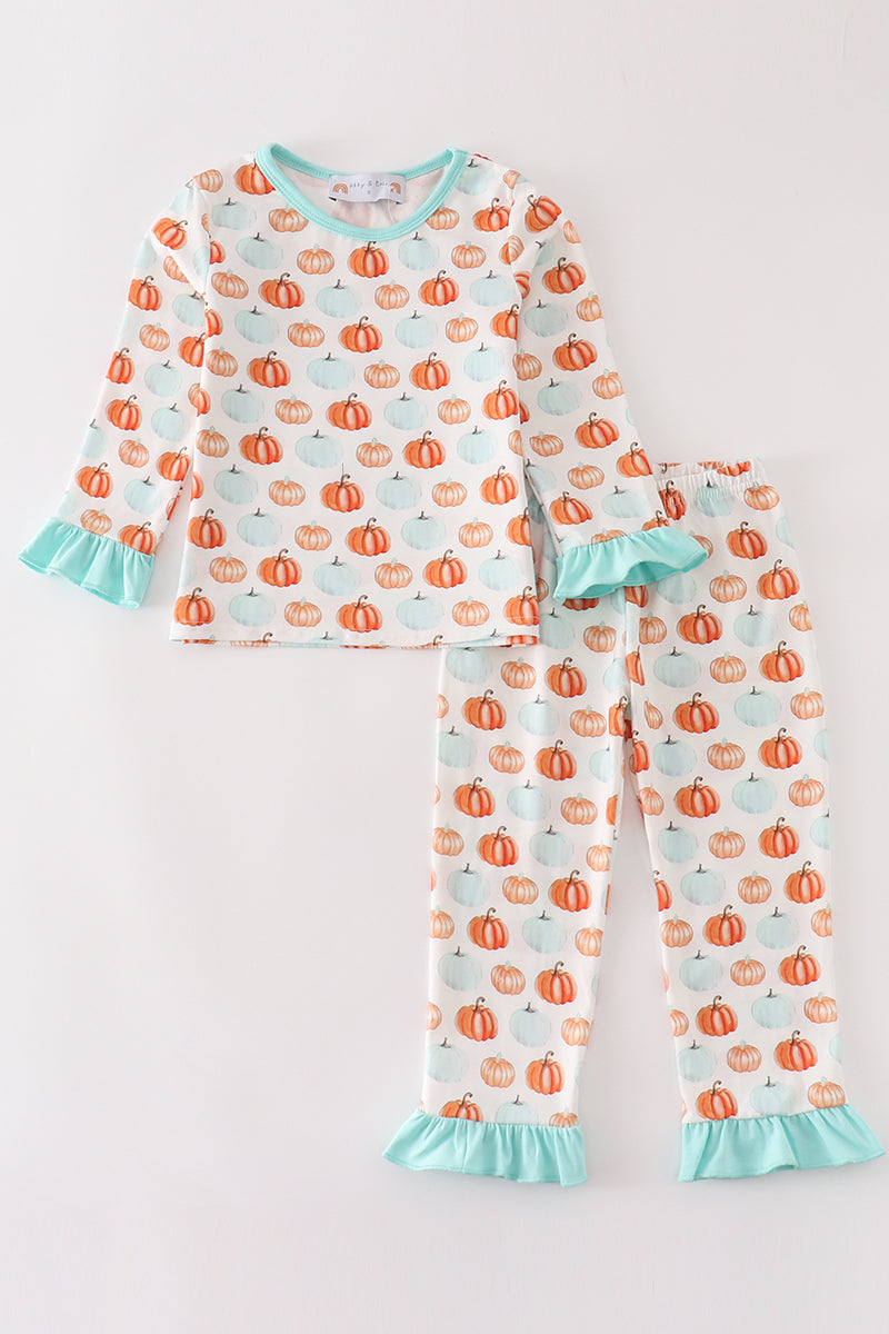 Pumpkin Print Girl Pajamas Set