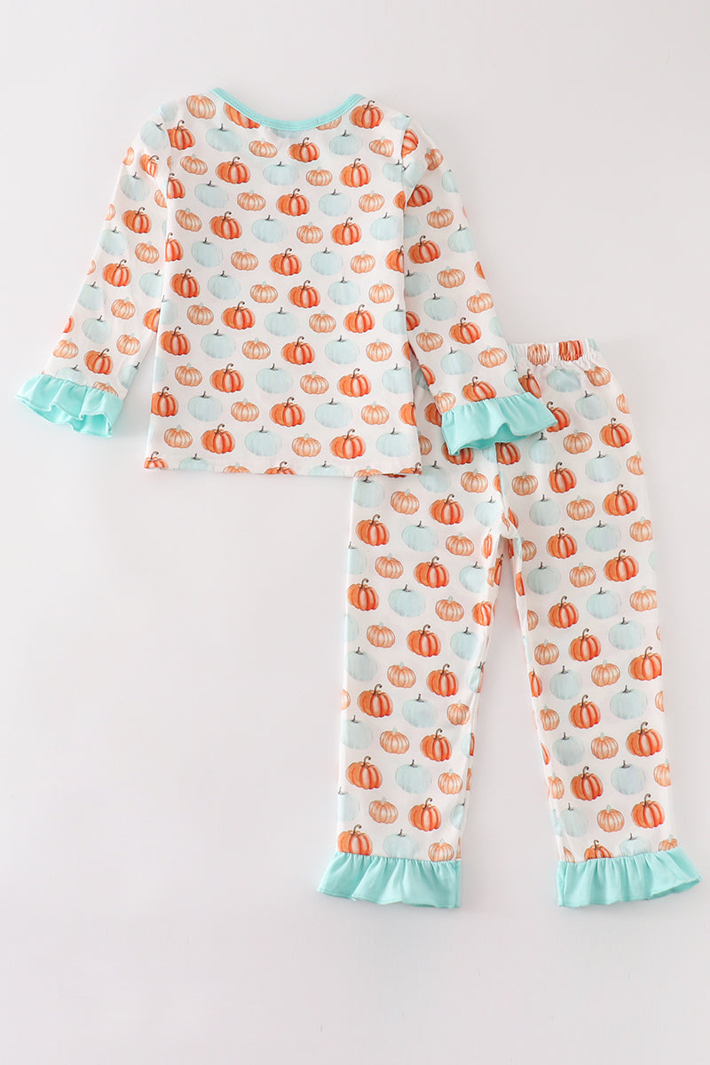 Pumpkin Print Girl Pajamas Set