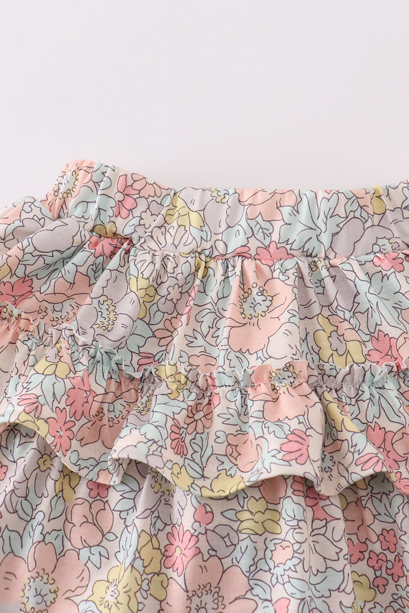 Pink floral print skort set