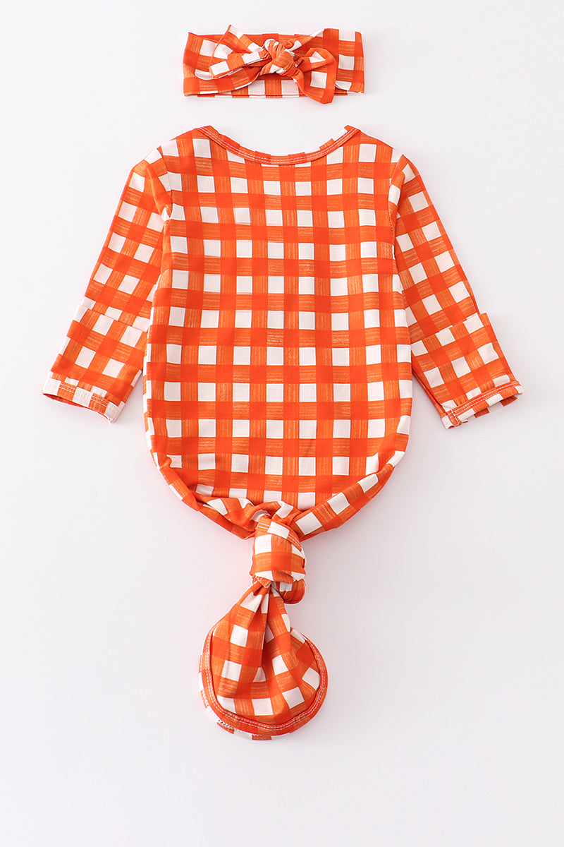 Orange plaid hairband baby gown