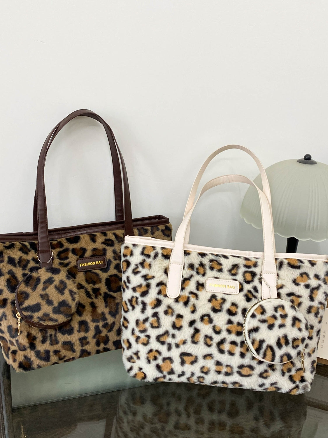 Leopard Faux Fur Tote Bag with Coin Purse