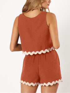 Whoopsie Daisy-Contrast Trim Round Neck Top and Shorts Set-Whoopsie Daisy