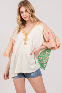 Whoopsie Daisy-SAGE + FIG Color Block Bubble Sleeve Top-Whoopsie Daisy