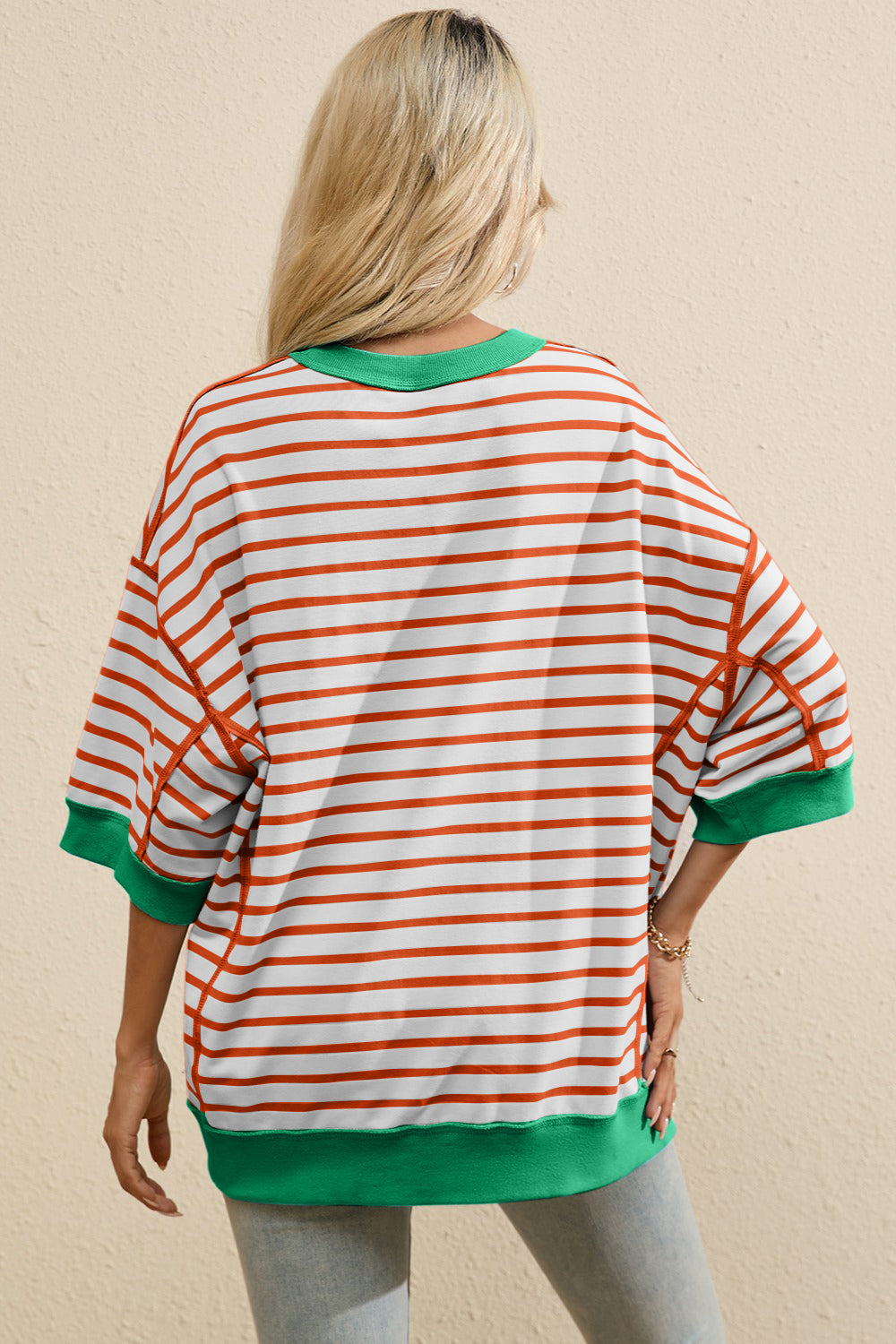 Whoopsie Daisy-Striped Round Neck Half Sleeve T-Shirt-Whoopsie Daisy