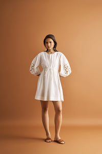 Reistor-Reistor Shirt Dress with Balloon Sleeves in White-Whoopsie Daisy