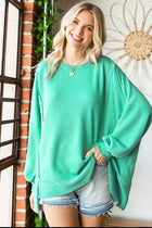 Whoopsie Daisy-First Love Exposed Seam Round Neck Dropped Shoulder Blouse-Whoopsie Daisy