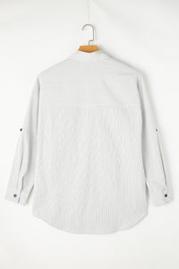 Whoopsie Daisy-Pocketed Striped Collared Neck Long Sleeve Shirt-Whoopsie Daisy