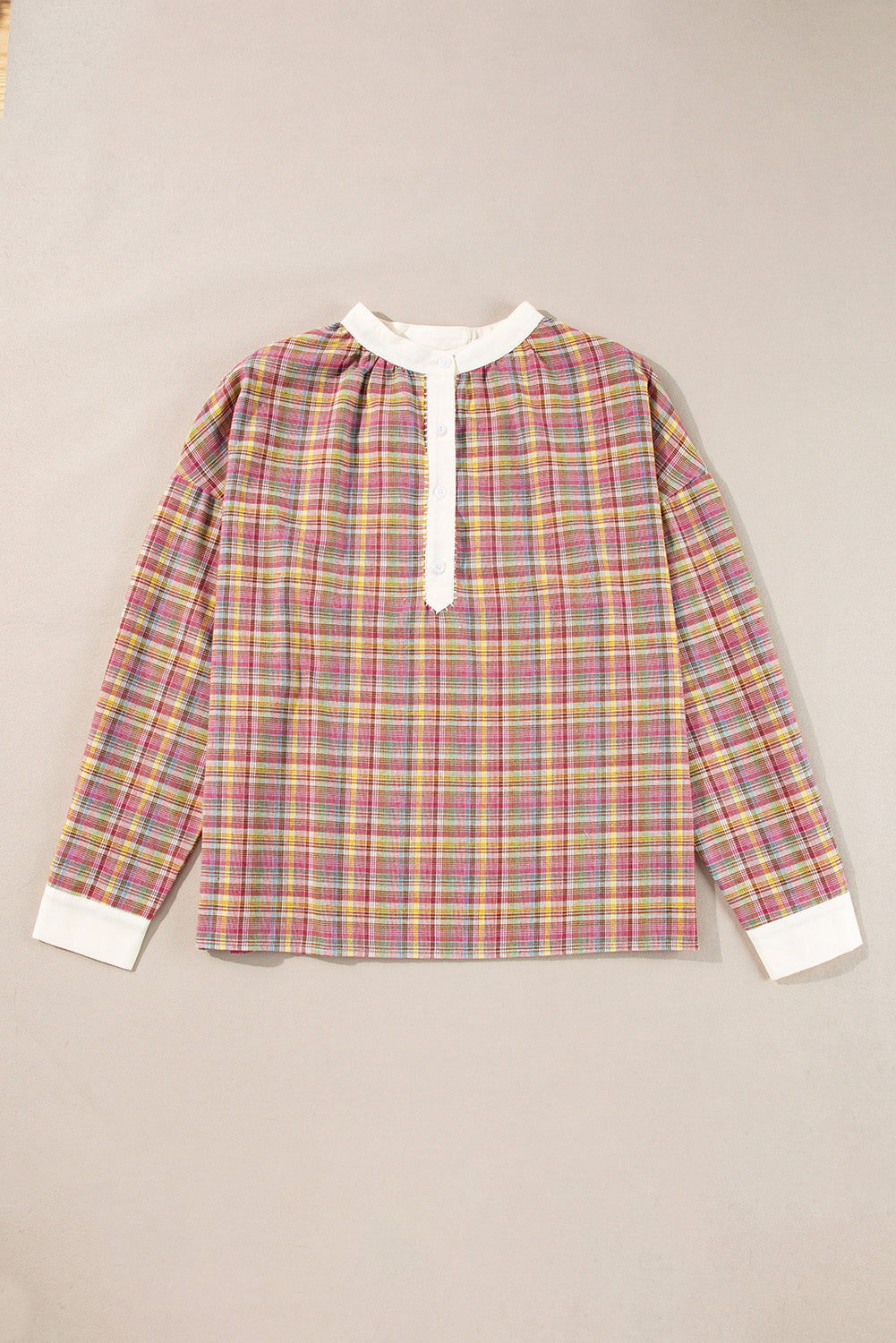 Mulit-Color Plaid Round Neck Long Sleeve Blouse