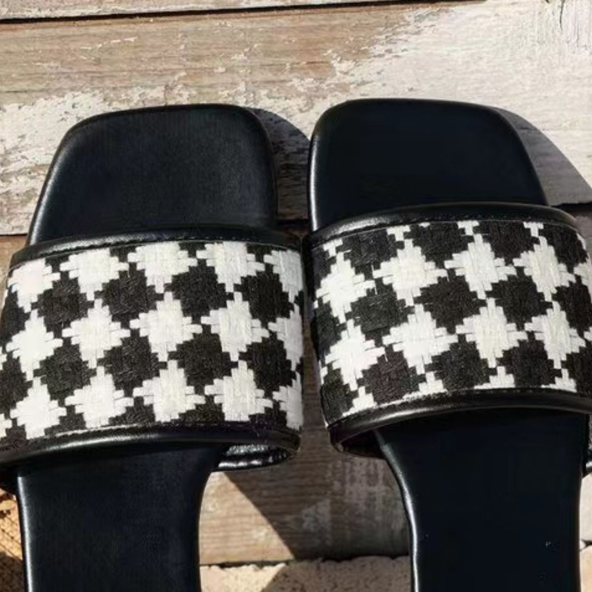 Whoopsie Daisy-Plaid Open Toe Flat Sandals-Whoopsie Daisy