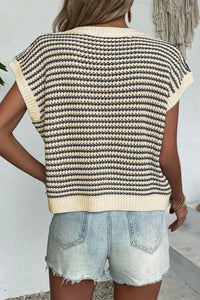 Whoopsie Daisy-Striped Round Neck Sweater Vest-Whoopsie Daisy