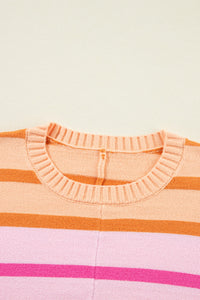 Whoopsie Daisy-Contrast Striped Round Neck Long Sleeve Knit Top-Whoopsie Daisy