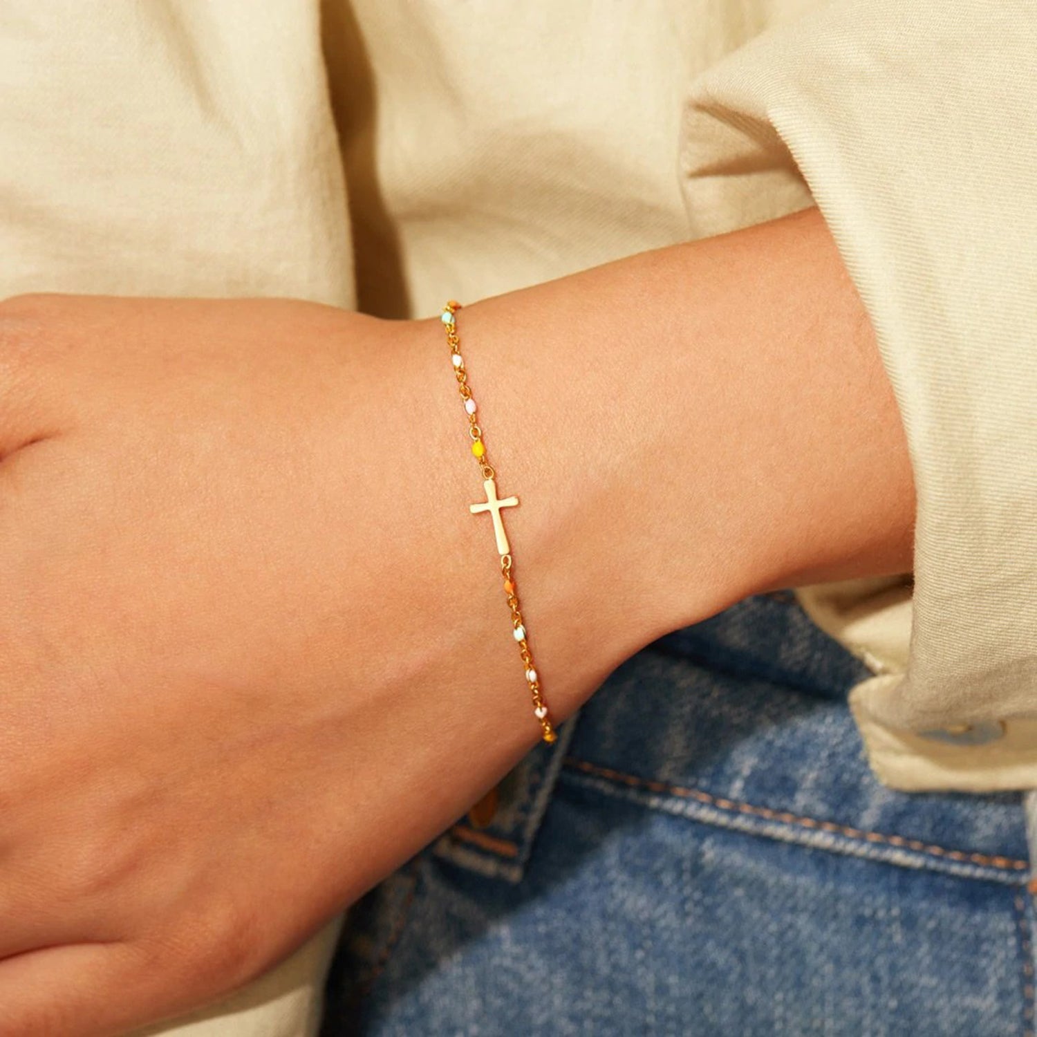 Whoopsie Daisy-18K Gold-Plated Cross Bead Bracelet-Whoopsie Daisy