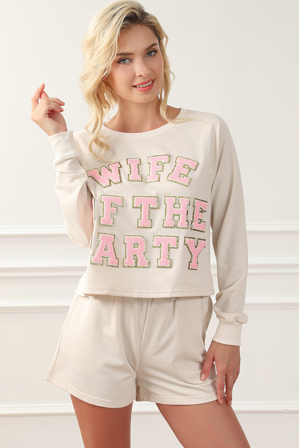 Whoopsie Daisy-WIFE OF THE PARTY Round Neck Top and Shorts Lounge Set-Whoopsie Daisy