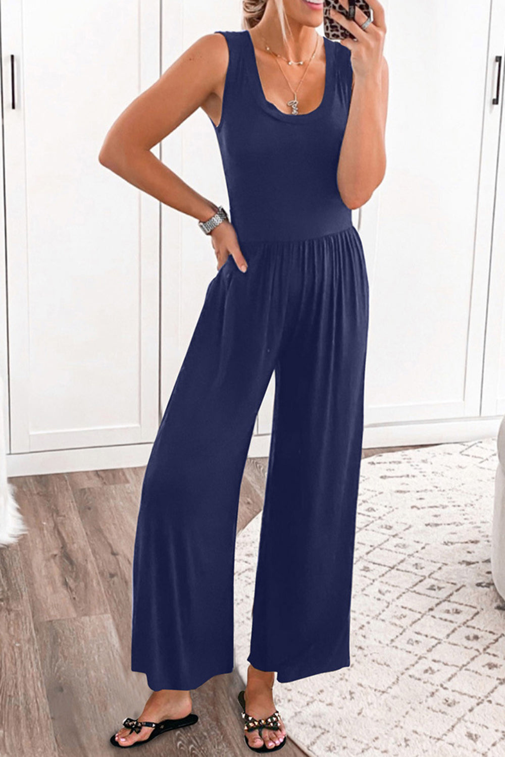 Whoopsie Daisy-Full Size Scoop Neck Wide Strap Jumpsuit-Whoopsie Daisy