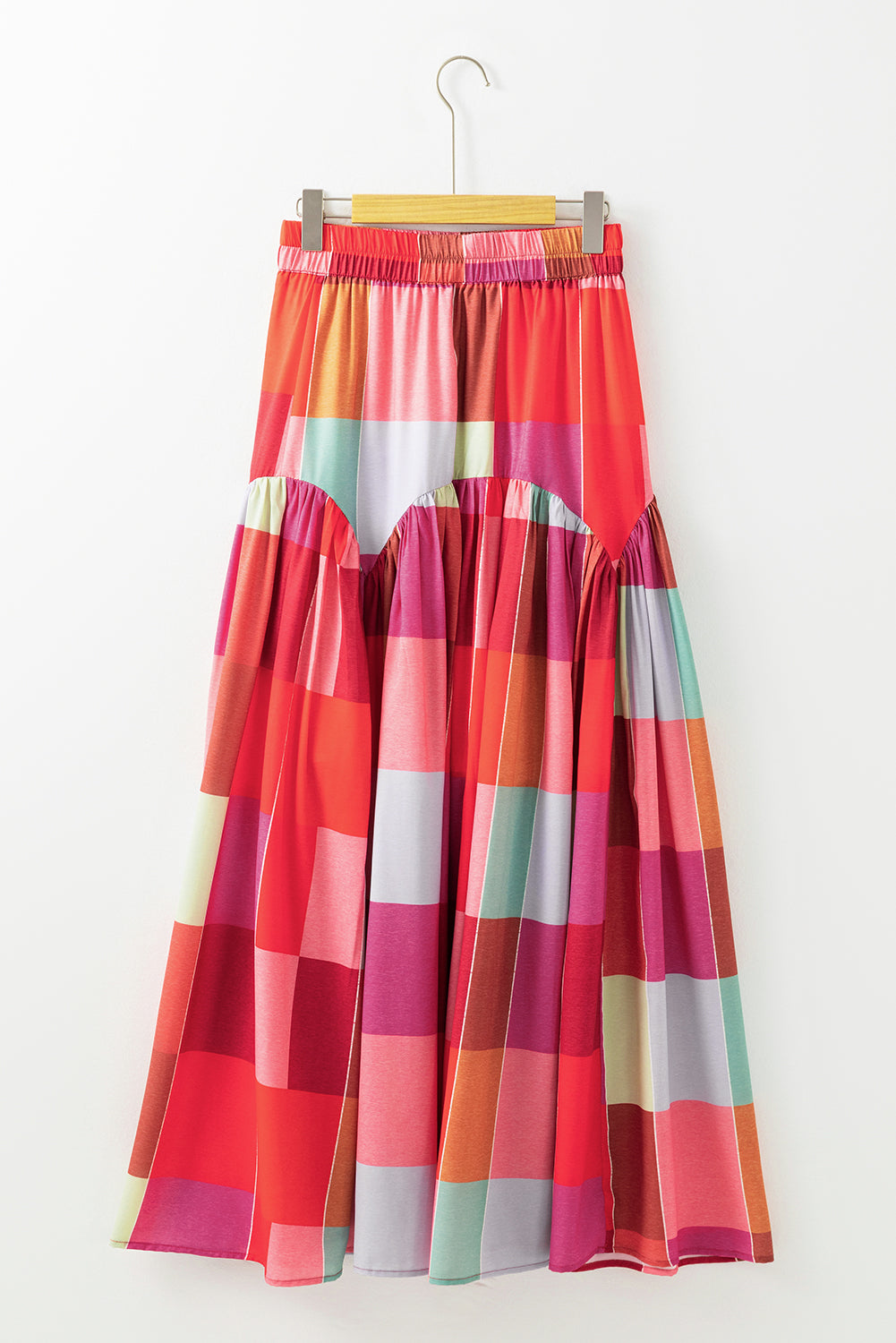 Color Block Elastic Waist Maxi Skirt