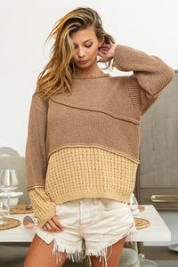 Whoopsie Daisy-BiBi Texture Detail Contrast Drop Shoulder Sweater-Whoopsie Daisy