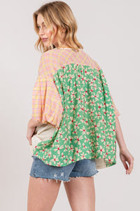 Whoopsie Daisy-SAGE + FIG Color Block Bubble Sleeve Top-Whoopsie Daisy