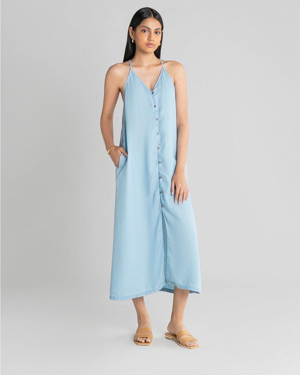 Reistor-Reistor In the Mood for Love Denim Maxi Dress-Whoopsie Daisy