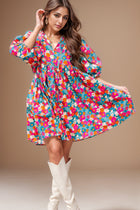 Whoopsie Daisy-Floral Tie Neck Puff Sleeve Mini Dress-Whoopsie Daisy