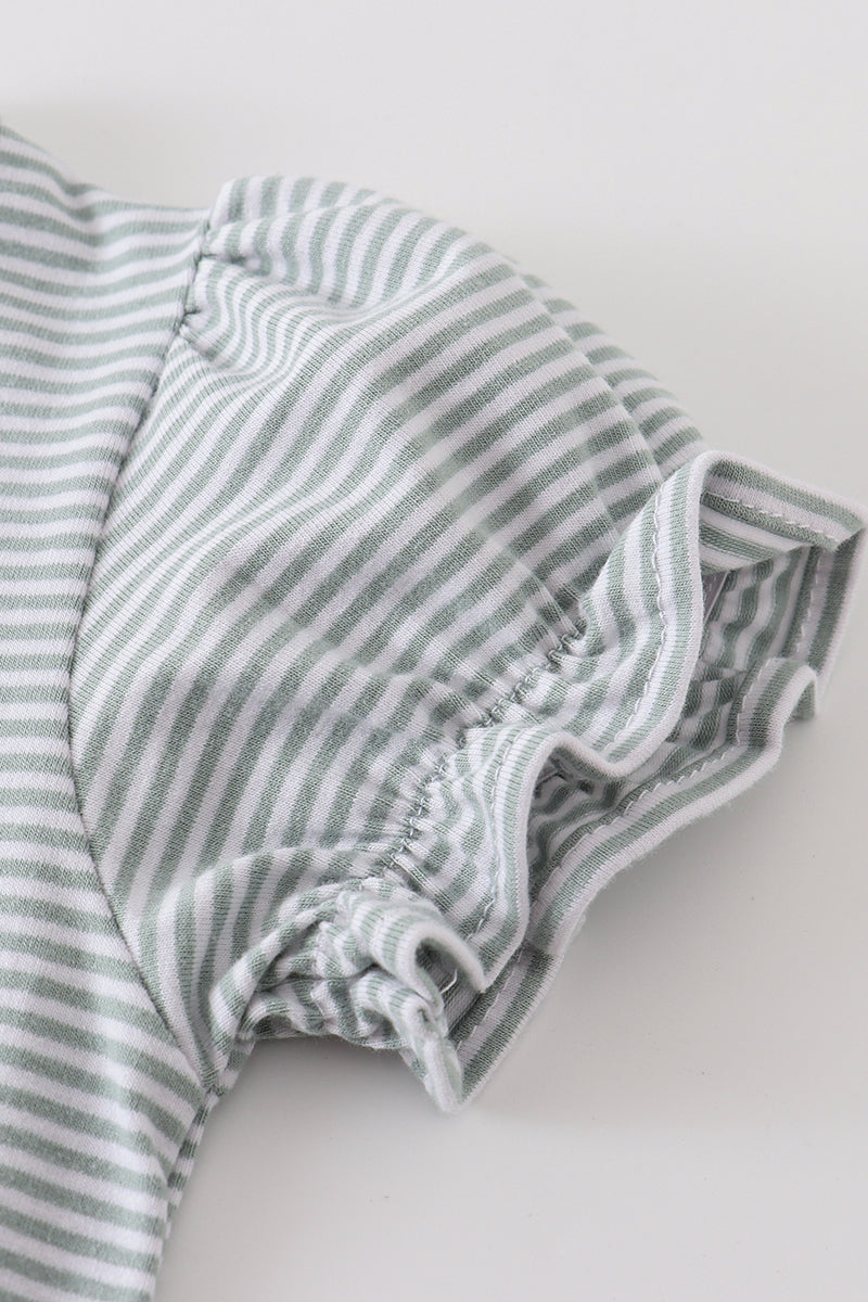 Premium Sage & white stripe ruffle top