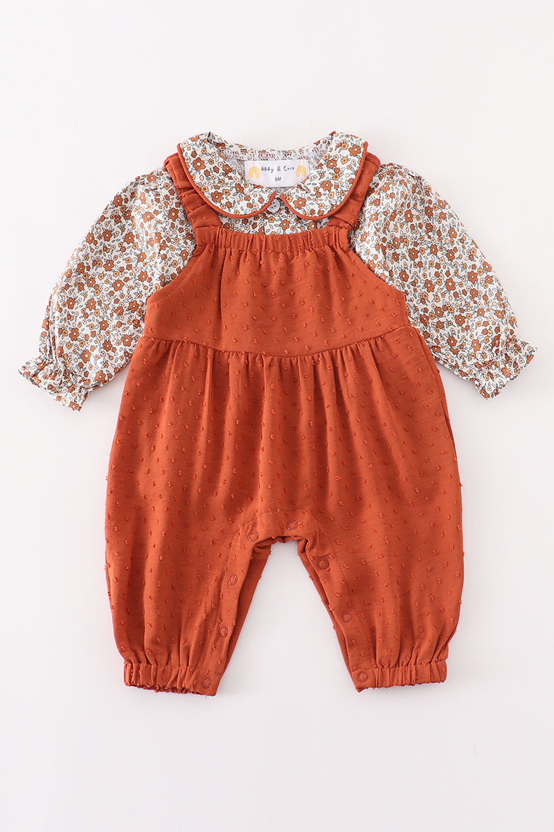 Terracotta floral swiss dot baby set