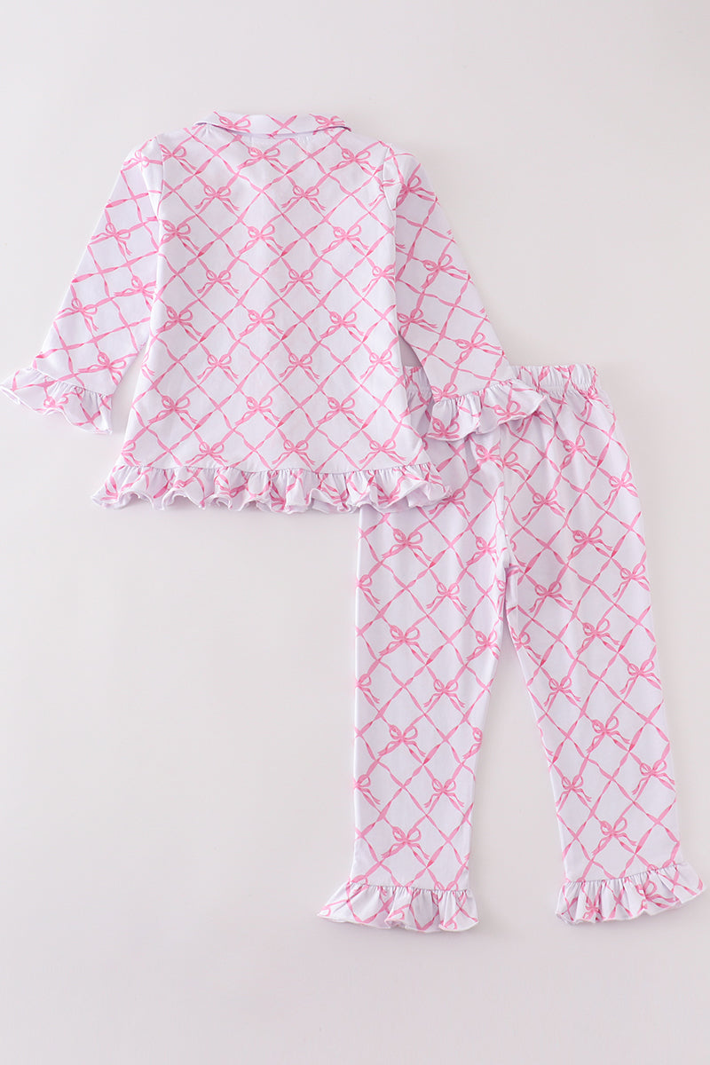 Pink bow tie girl pajamas set