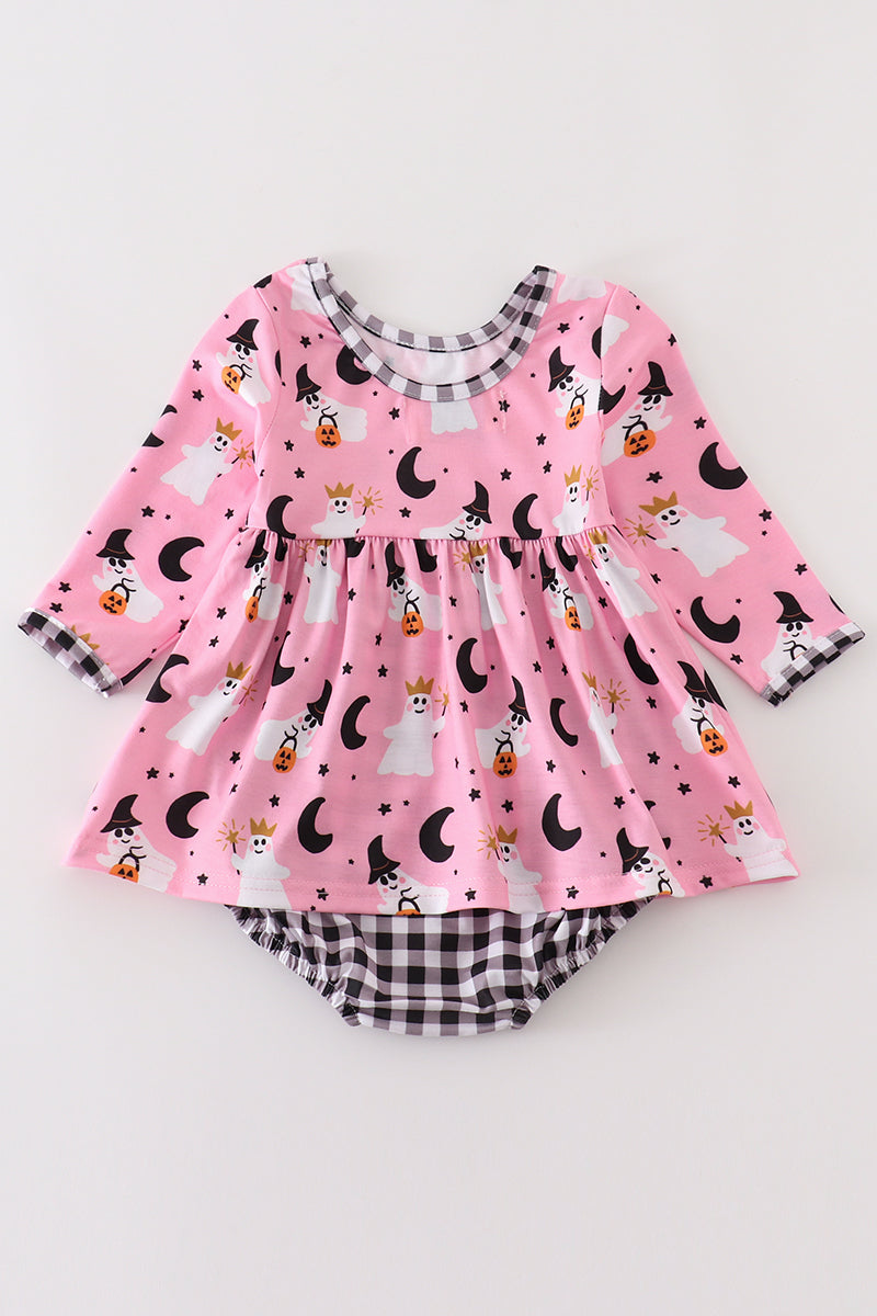 Pink halloween ghost girl romper