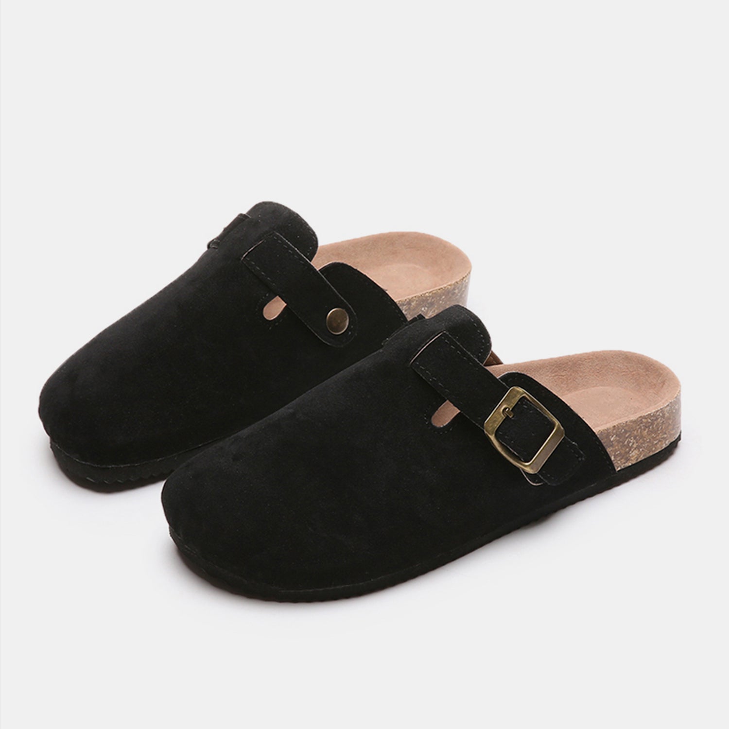 Suede Closed Toe Buckle Slide Camel 12