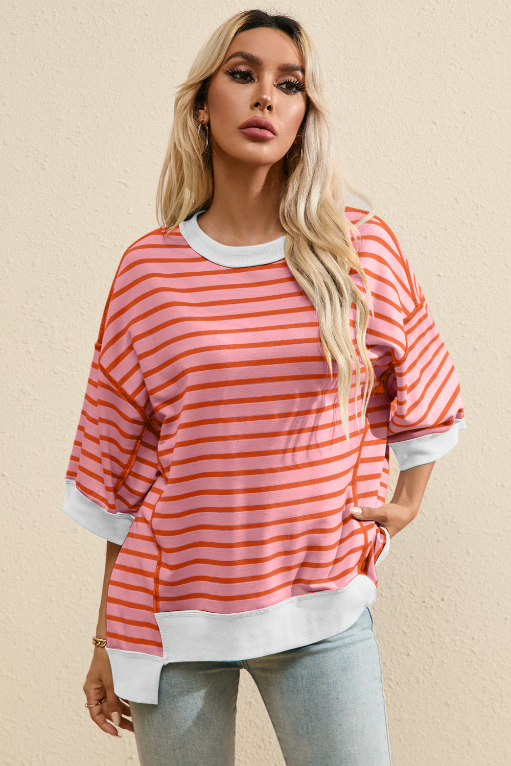 Whoopsie Daisy-Striped Round Neck Half Sleeve T-Shirt-Whoopsie Daisy