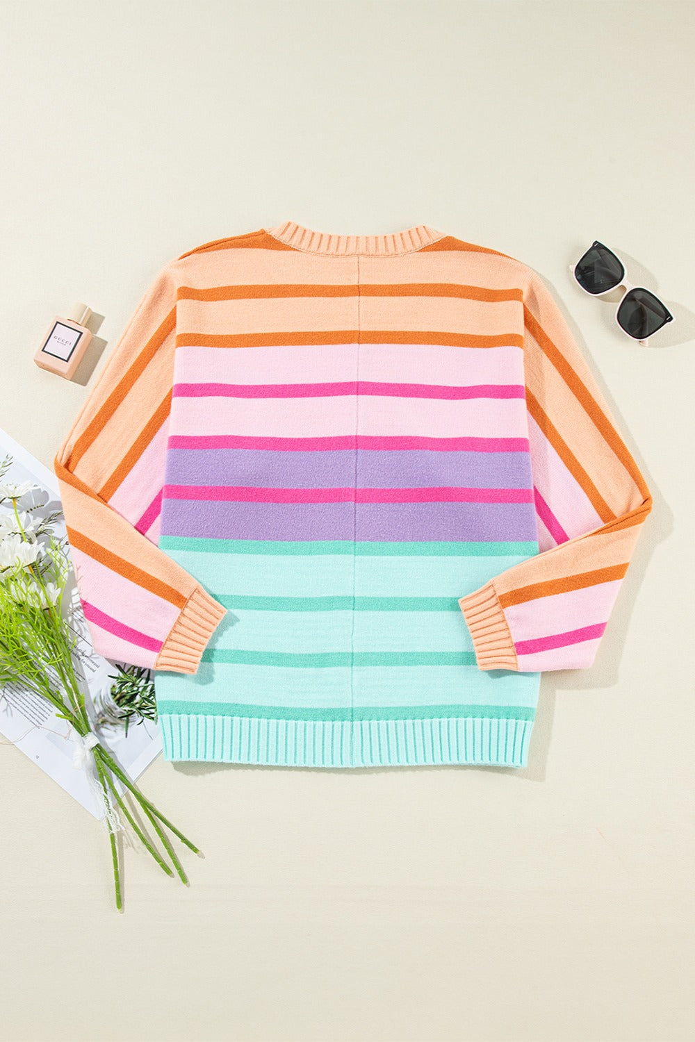 Contrast Striped Round Neck Long Sleeve Knit Top Whoopsie Daisy