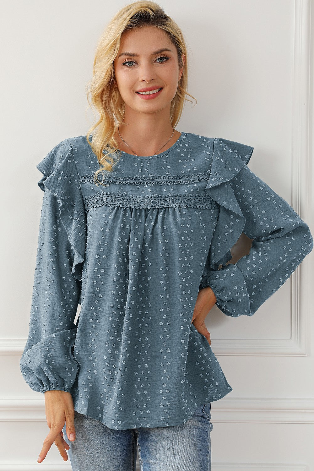 Round Neck Ruffled Blouse