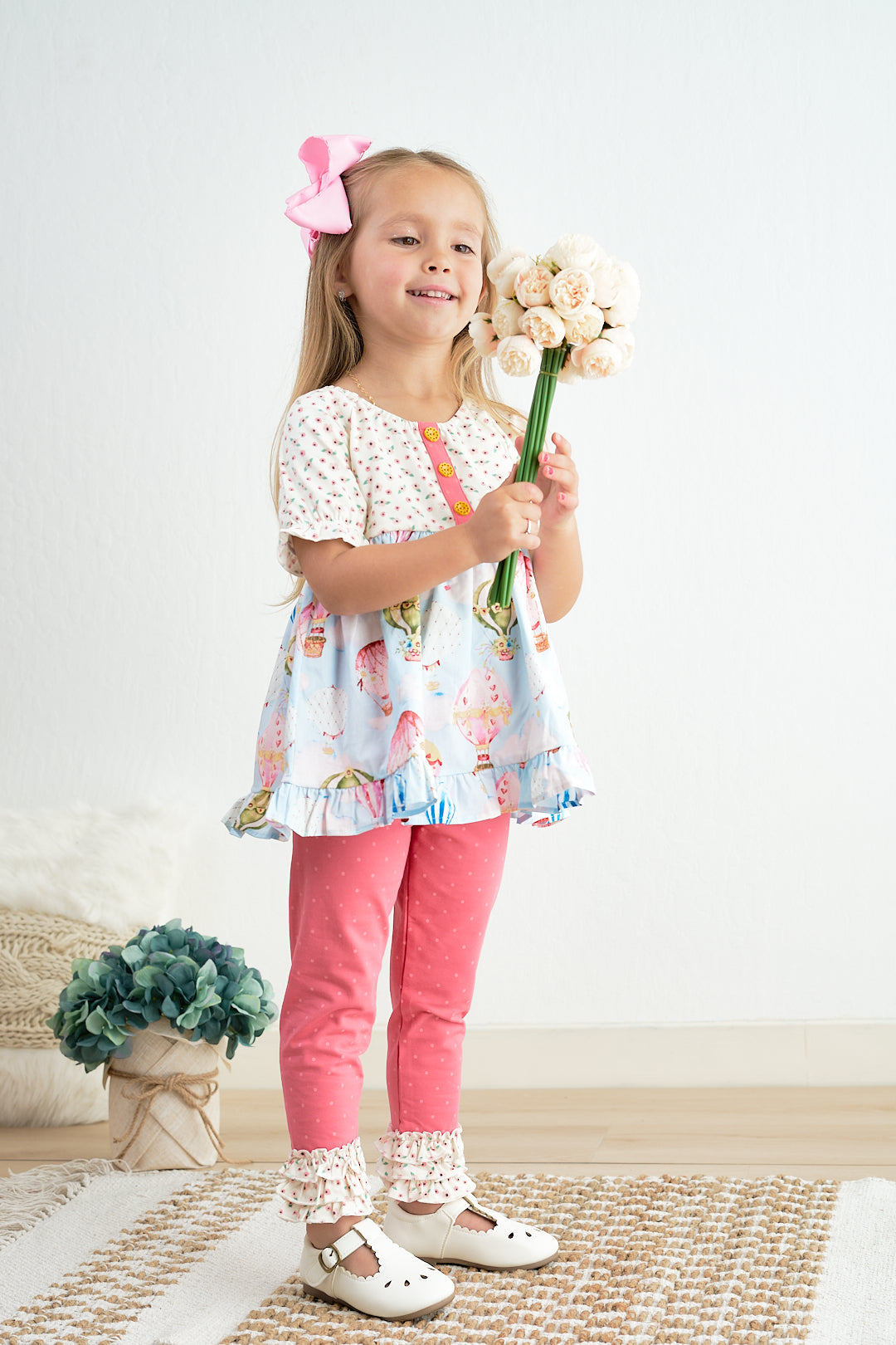 Platinum balloon print floral ruffle girl set