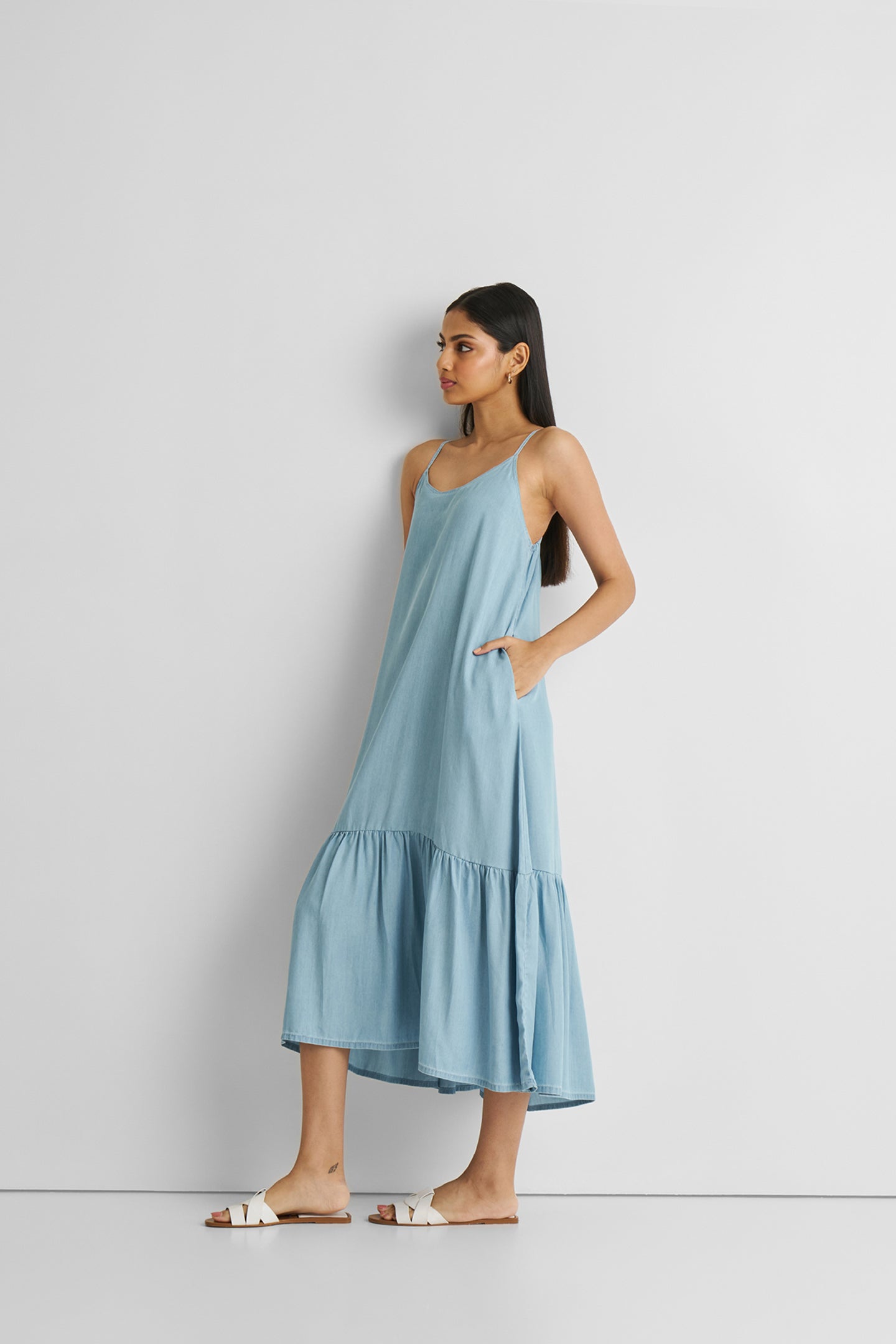 Reistor-Reistor Flowy Maxi Dress in Blue Denim-Whoopsie Daisy