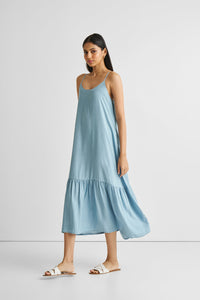 Reistor-Reistor Flowy Maxi Dress in Blue Denim-Whoopsie Daisy