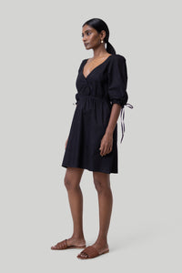 Reistor-Reistor Gathered Elbow Sleeve Short Dress in Black-Whoopsie Daisy