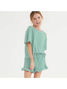 Good Girl-Good Girl Embossed Knit Ruffle Girls Short Set-Whoopsie Daisy