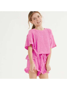 Good Girl-Good Girl Embossed Knit Ruffle Girls Short Set-Whoopsie Daisy