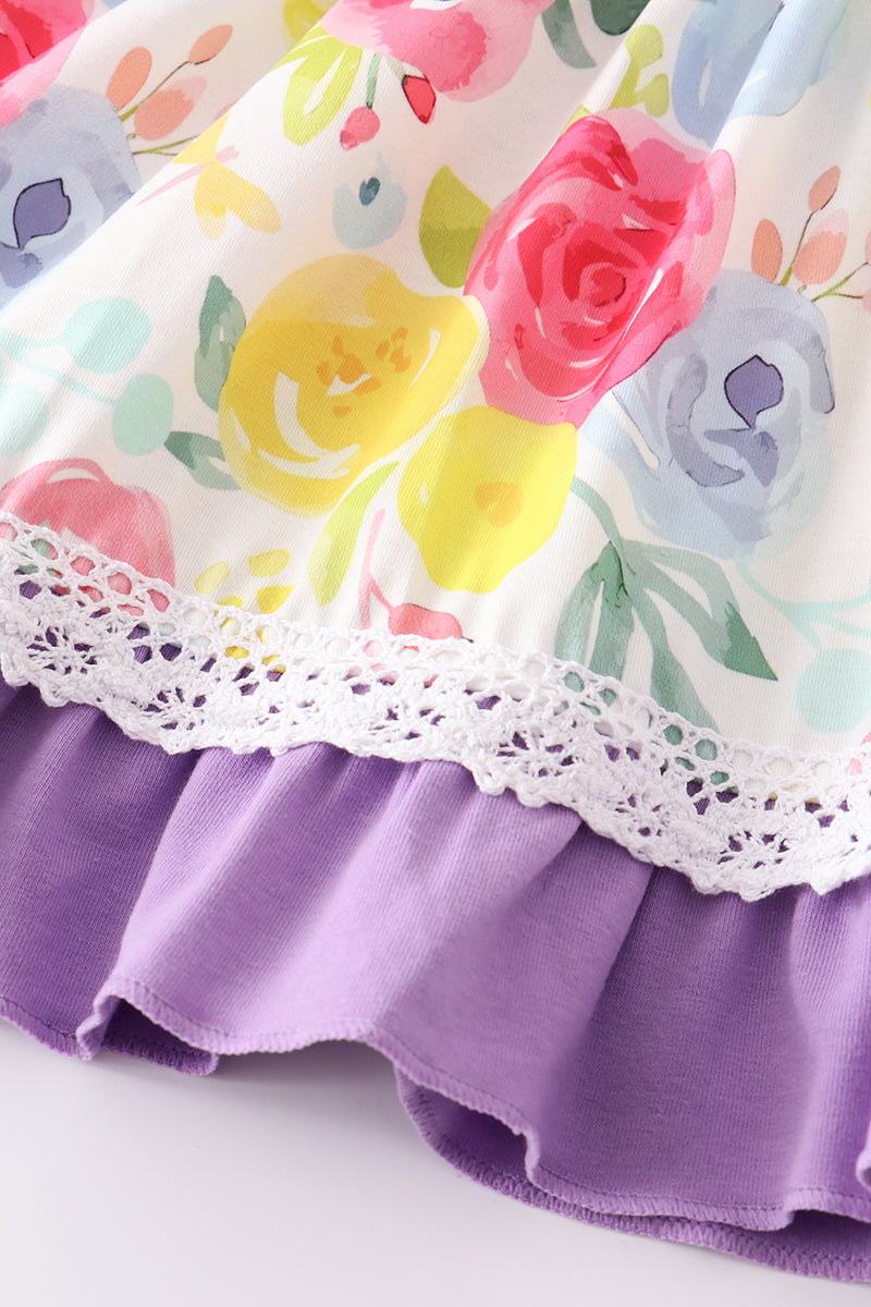 Purple floral print girl set