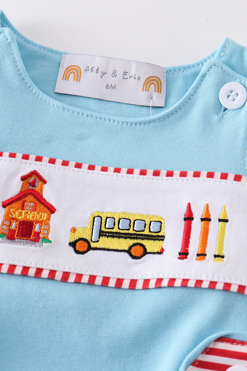 Blue back to school embroidery boy bubble