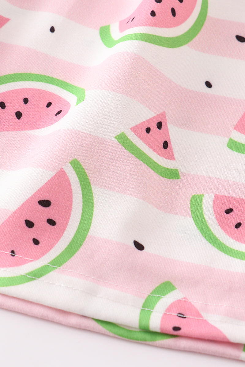 Watermelon embroidery girl shorts set