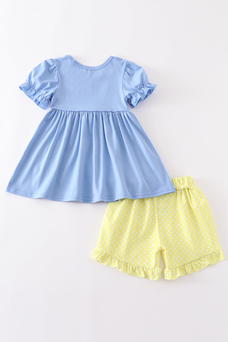 Blue crayon embroidery girl set