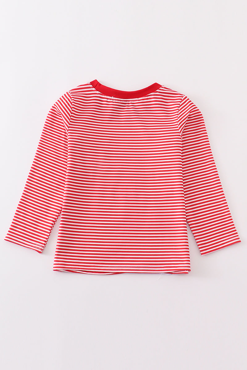 Maroon Stripe Football Embroidery Top