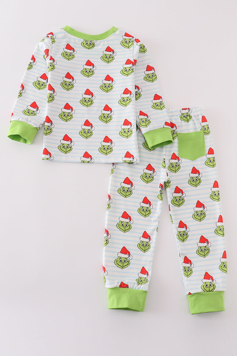 Green stripe christmas grinch unisex pajamas set